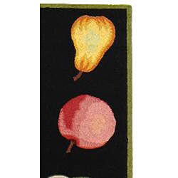 Hand-hooked Fruits Black Wool Runner (2'6 x 8')