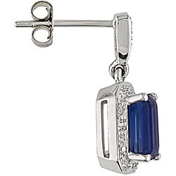 10k White Gold Created Sapphire Diamond Earrings