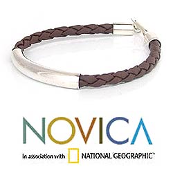 Leather 'Brown Silver Light' Braided Bracelet (Thailand)