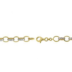18k Gold over Sterling Silver Diamond Rolo Link Bracelet