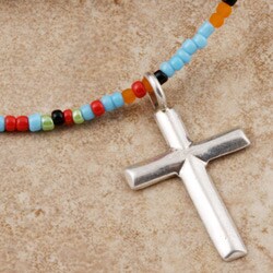 Sterling Silver Cross Charm Turquoise Bead Necklace (USA)