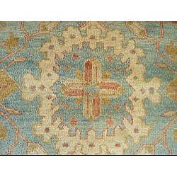 Indo Oushak Vegetable-dyed Light Blue/ Gold Rug (9'3 x 11'10)