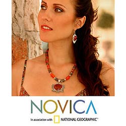 Silver Labradorite/ Carnelian 'Temptress' Necklace (India)