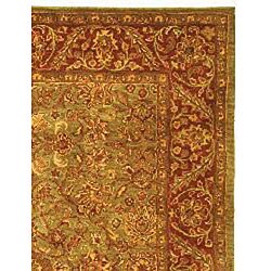 Handmade Taj Mahal Green/ Rust Wool Rug (12' x 15')