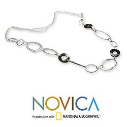 Silver Obsidian 'Primeval' Long Chain Necklace (Peru)