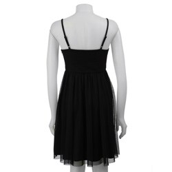 Calvin Klein Women's Black Pleated Bodice Mesh Dress