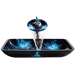 Kraus Boulder Opal Rectangular Sink and Waterfall Faucet