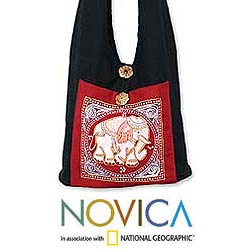 Cotton 'Red Elephant Luck' Handbag (Thailand)