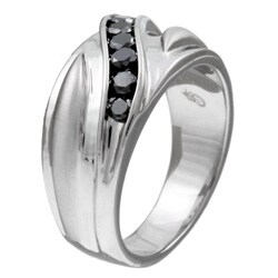 Stainless Steel Men's 1/2ct TDW Black Diamond Ring
