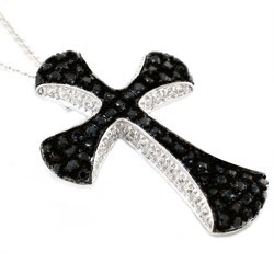 Sterling Silver Dark Blue and White Sapphire Cross Necklace