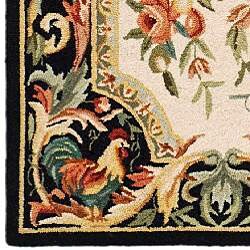 Hand-hooked Rooster Ivory/ Black Wool Runner (3' x 8')