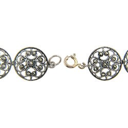 Sterling Silver Marcasite Filigree Design Medallion Bracelet