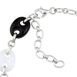 Sterling Silver Black Agate and White Jade Necklace
