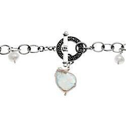 Ken Craft Sterling Silver Pearl and Marcasite Bracelet (6-13 mm)