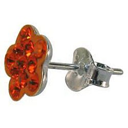 Sterling Silver Orange Crystal Flower Earrings