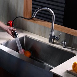 Kraus Stainless Steel Farmhouse Kitchen Sink/ Faucet/ Dispenser