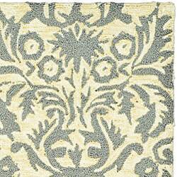 Hand-hooked Damask Beige-Yellow/ Grey Wool Rug (2'9 x 4'9)