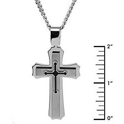 Stainless Steel Black Enamel 3-layer Cross Necklace