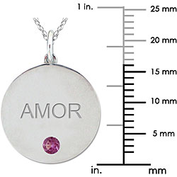 10k Gold June Birthstone Rhodolite Engraved 'AMOR' Designer Necklace