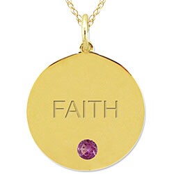 10k Gold June Birthstone Rhodolite Engraved 'FAITH' Necklace