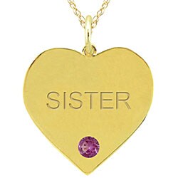 10k Gold June Birthstone Rhodolite 'SISTER' Heart Necklace