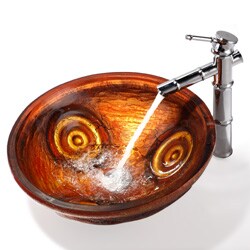 Kraus Tiger Eye Clear Glass Sink/ Bamboo Bathroom Faucet