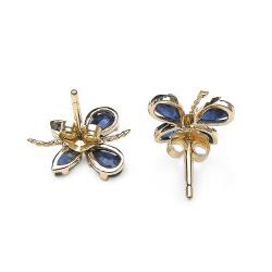 14k Gold Genuine Blue Sapphire Butterfly Earrings