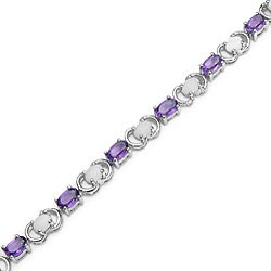 Sterling Silver Genuine Amethyst and Opal Bracelet