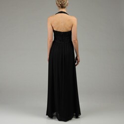 OC by Oleg Cassini Women's Long Beaded Silk Halter Dress