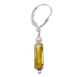 Charming Life Silver Pearl Yellow Square Earrings (3.5 mm)
