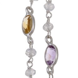Sterling Silver Rainbow Moonstone, Amethyst and Citrine Earrings