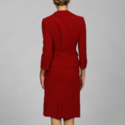 Tahari ASL Womens Portrait Collar Red Skirt Suit  