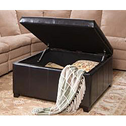 Forrester Brown Bonded Leather Square Storage Ottoman