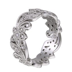 Tacori IV Sterling Silver Cubic Zirconia Floral Design Eternity Band