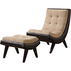 Albury Two-tone Peat Velvet Faux Leather Chair with Ottoman