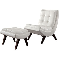 Albury White Faux Leather Chair with Ottoman