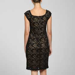 Connected Apparel Women's Black Lace Cap Sleeve Dress