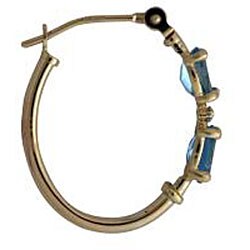 10k Yellow Gold Oval-cut Blue Topaz and Diamond Hoop Earrings