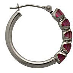 10k White Gold Square Pink Topaz Hoop Earrings
