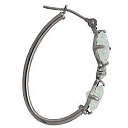 10k White Gold Cushion-cut Opal Hoop Earrings