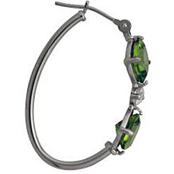 10k White Gold Cushion-cut Peridot and Cubic Zirconia Hoop Earrings