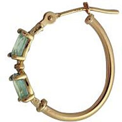 10k Yellow Gold Green Amethyst and Half-point Diamonds Hoop Earrings 