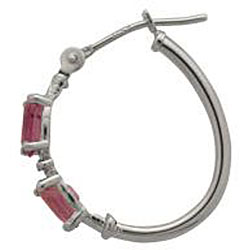 10k White Gold Pink Topaz and Half-point Diamond Hoop Earrings 