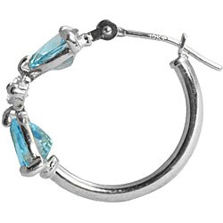 10k Gold Trillion-cut Blue Topaz and Cubic Zirconia Hoop Earrings