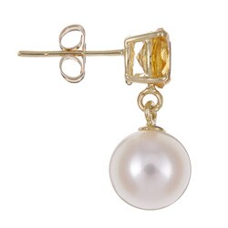 14k Yellow Gold Freshwater Pearl and Citrine Earrings (7.5-8 mm)