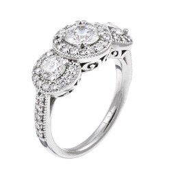 18k Gold 1 3/4ct TDW 3 stone Pave Diamond Engagement Ring (H, SI2