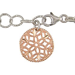 Italian Pink-plated Sterling Silver Milligrain Circle Link Bracelet