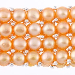 Yellow Freshwater Button Pearl 4-row Stretch Bracelet (6-7 mm)