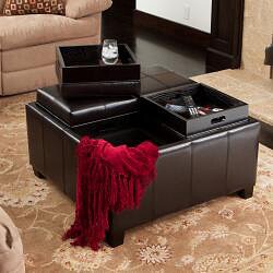 Mason Bonded Leather Espresso Tray Top Storage Ottoman
