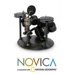 Iron 'Rustic Drummer' Sculpture (Mexico)